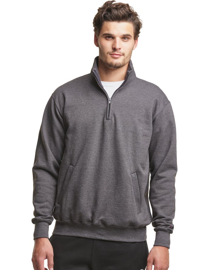 Champion Powerblend Fleece 1/4 Zip With Pockets Erkek Sweatshirt Koyu Gri ( RLNQYF892 )